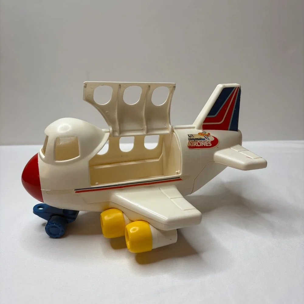 Vintage Lil Playmates Airlines Toy Airplane White Red Blue Yellow‎ Jet Plane